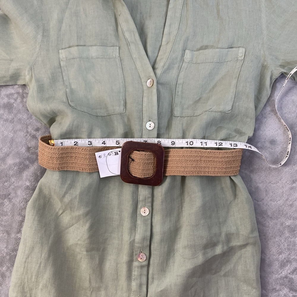 BELTED LINEN SHIRTDRESS with Slit for Casual Wear Size S - Picture 15 of 16